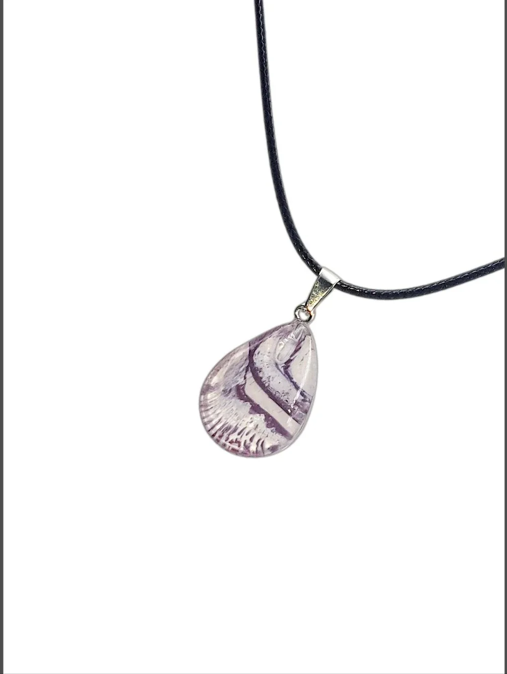 Clear Glass Pendant w/ Wavy Lines Design & Black Cord Necklace | NWOT